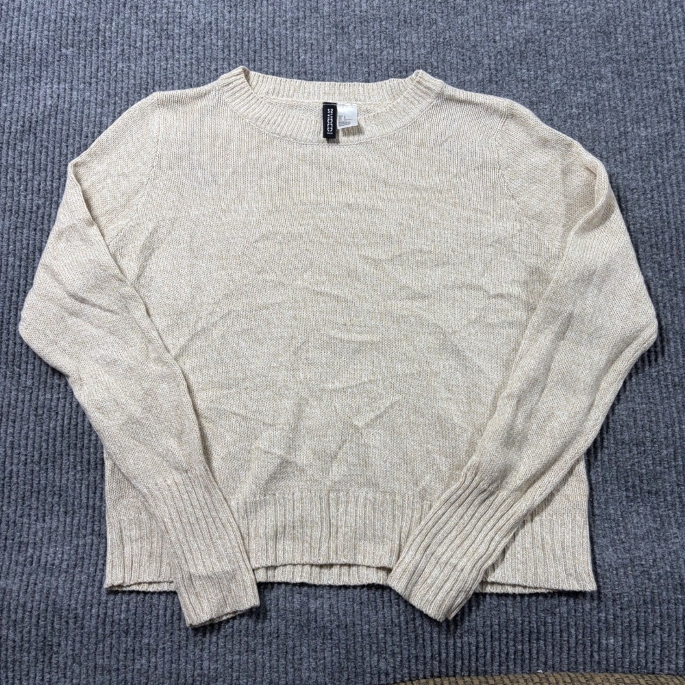 H&M Divided Womens Small Beige Knit Long Sleeve Crew Neck Pullover Sweater